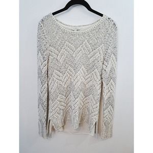 Lucky Brand Cream Gray Chiffon Lined Sweater In Size Medium